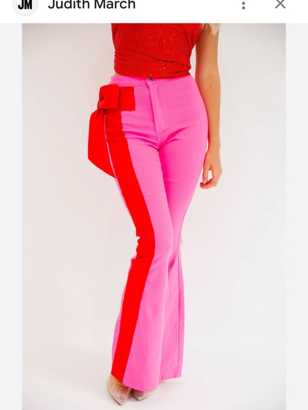 Judith March Hot Pink Boot Cut Pants with Red Ribbon Trim - Picture 9 of 10